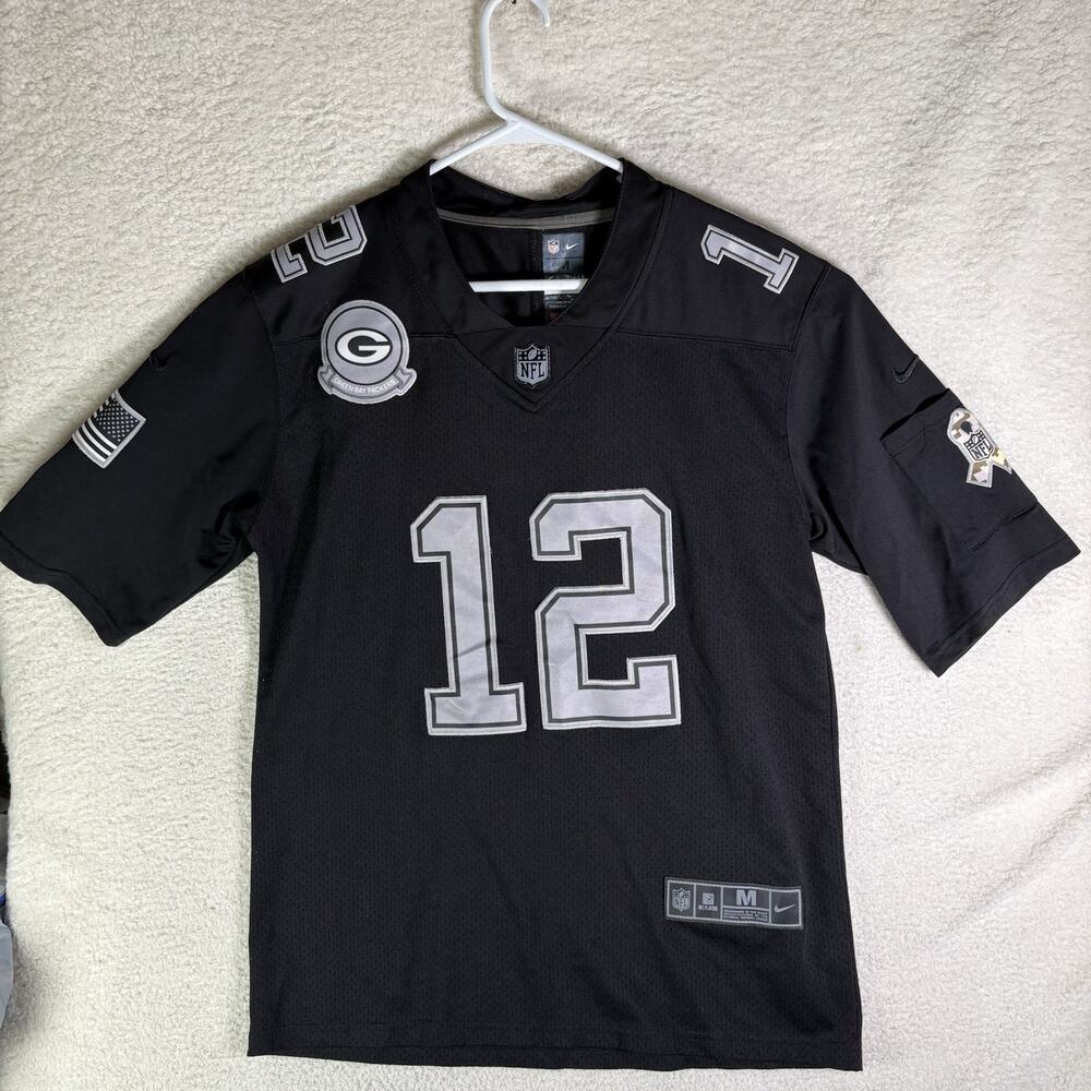 Green Bay Packers #12 Aaron Rodgers Nike Salute Service Black Camo Jersey Medium